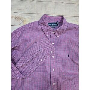 Polo Ralph Lauren Men Shirt Multi Plaid Custom Fit 17.5  Long Sleeve Button Down